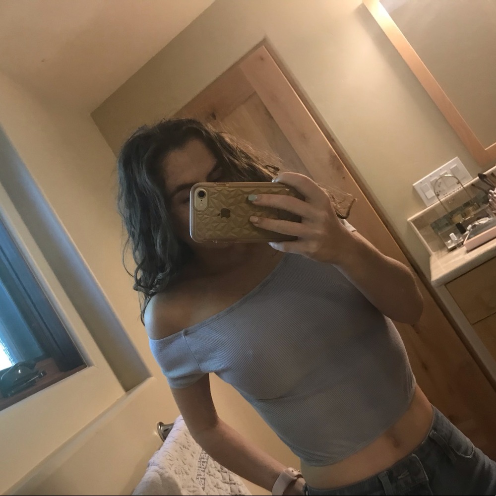 blue off the shoulder tank from urban outfitters